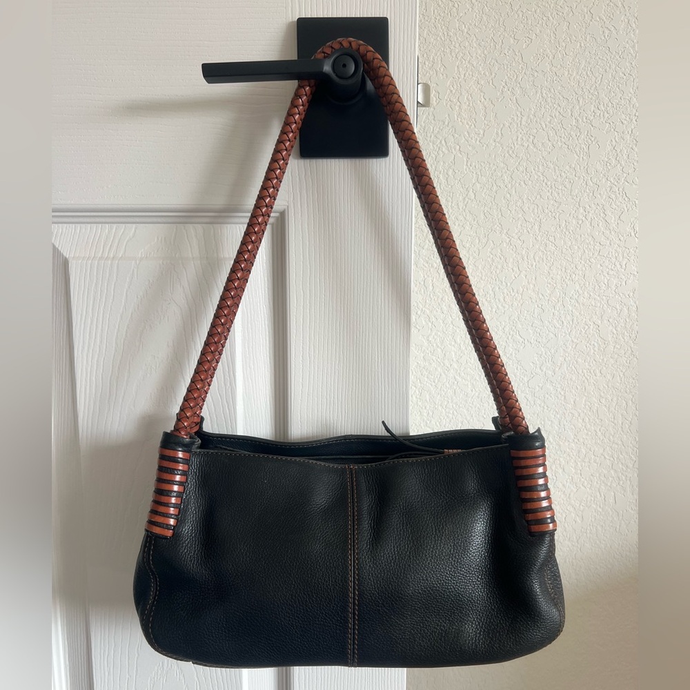 Fossil Braided Handle Two-Tone Leather Shoulder Bag